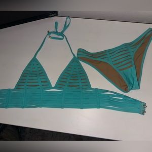 Beach bunny aqua blue swimsuit (willing to sell the pieces separately too)